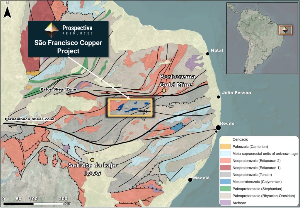 S&atilde;o Francisco Copper-Gold Project regional location map within the Borborema Belt, Pernambuco State, Brazil