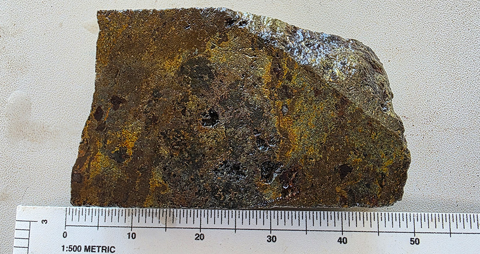 Drill core from hole SF_006 grading 13.1% Cu, 0.617 g/t Au and 30.4 g/t Ag
