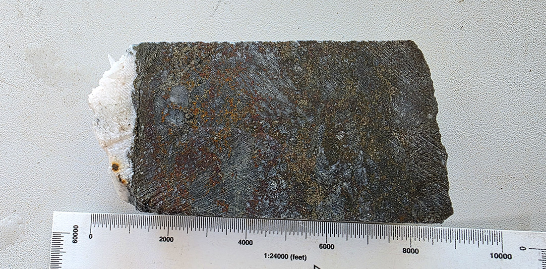 Drill core from hole SF_024 grading greater than 1% Cu, 0.343 g/t Au and 8.3 g/t Ag